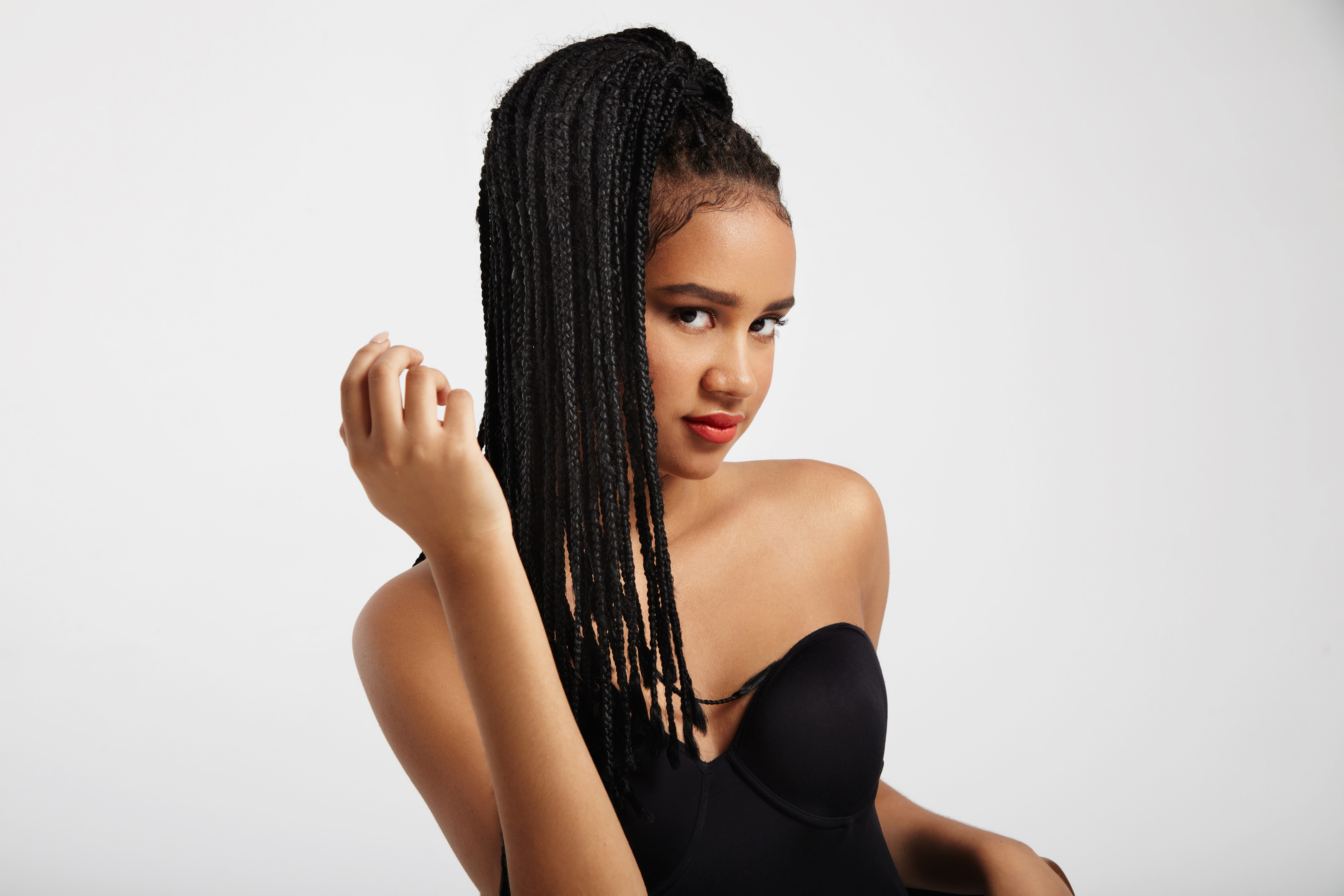 Model with braided hairstyle used on the website